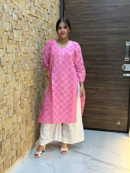 Rose Pink Cotton Chikankari Kurti