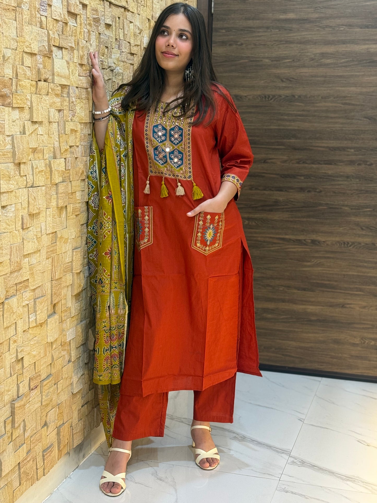 Rust Ajrakh Cotton Suit Set