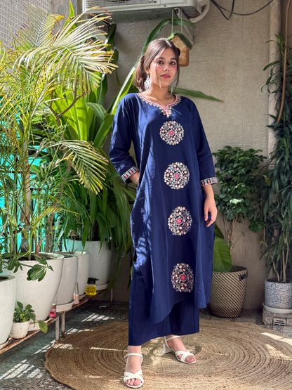 Navy Cotton Embroidery Co Ord Set