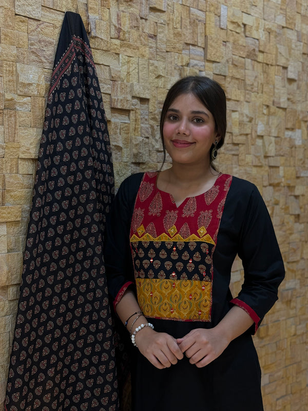 Black Ajrakh Cotton Suit Set
