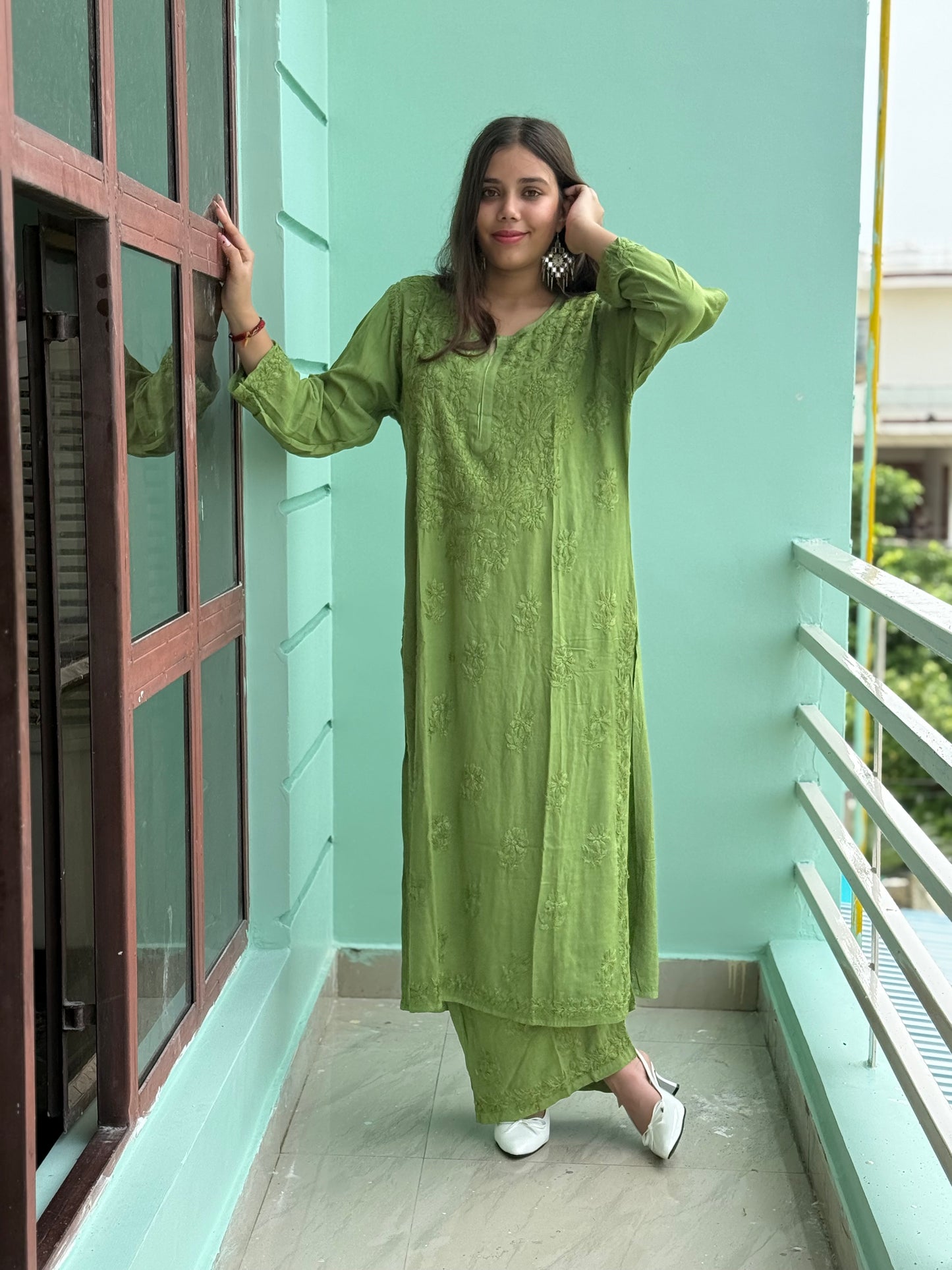 Green Chikankari Soft Co Ord Set