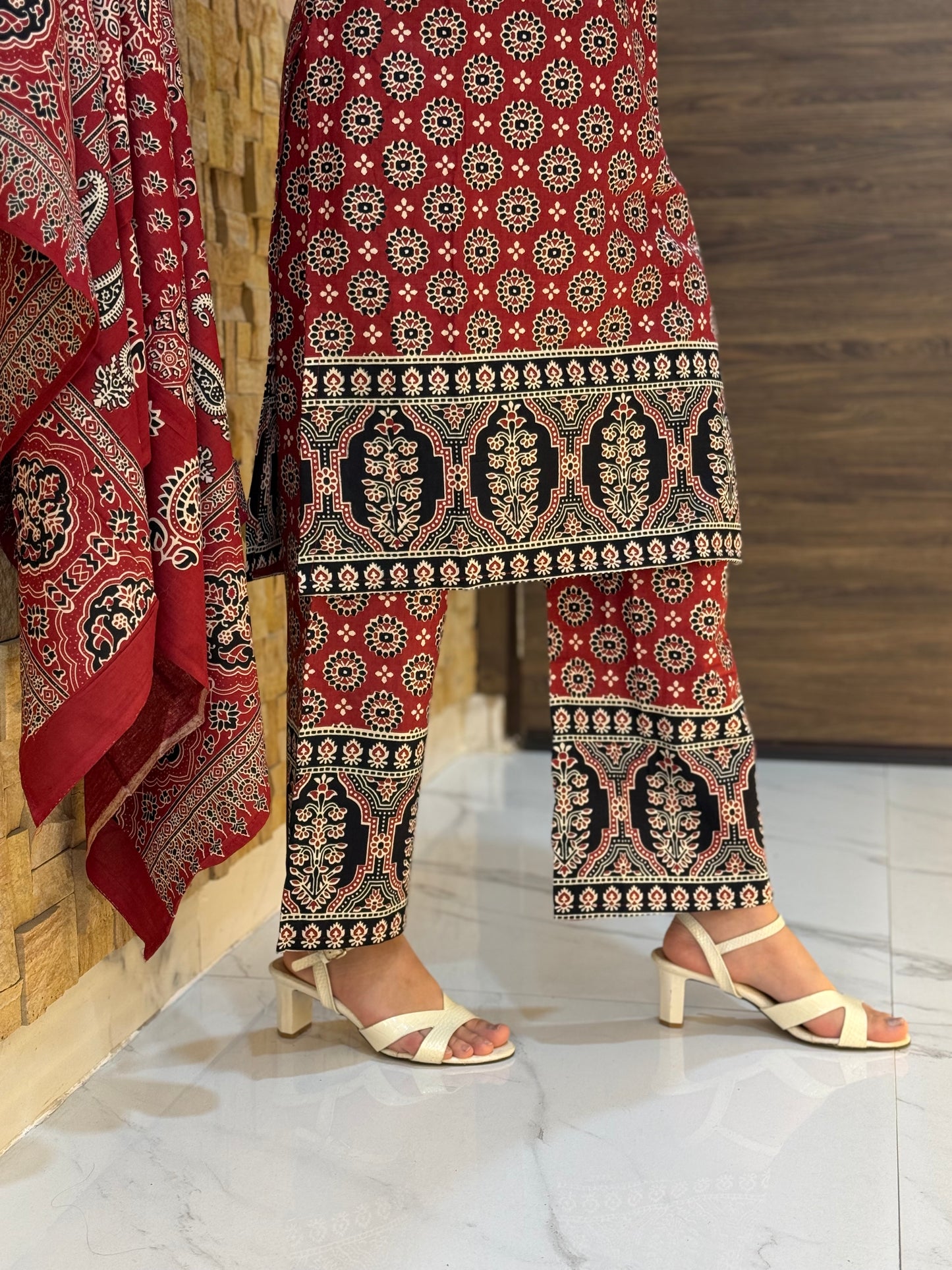 Maroon Ajrakh Cotton Suit Set