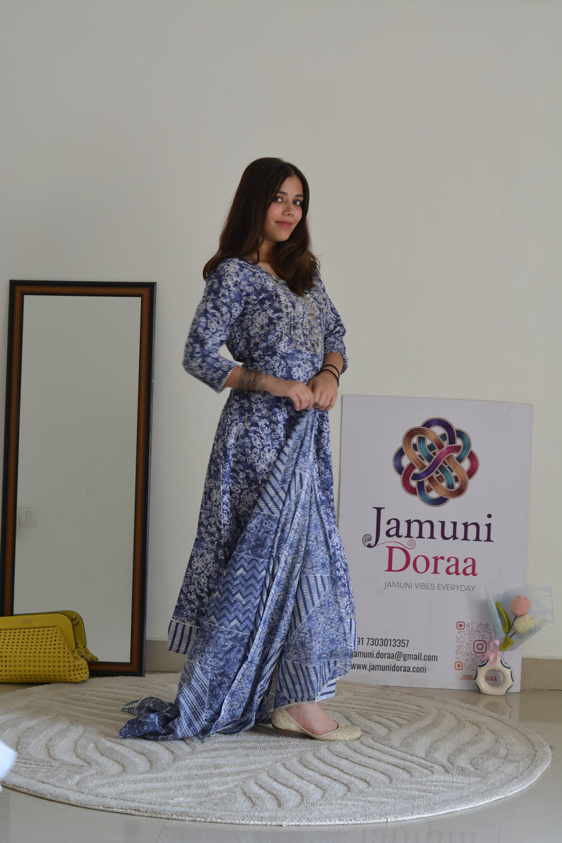 Pink Cotton Anarkali With Dupatta Suit Set
