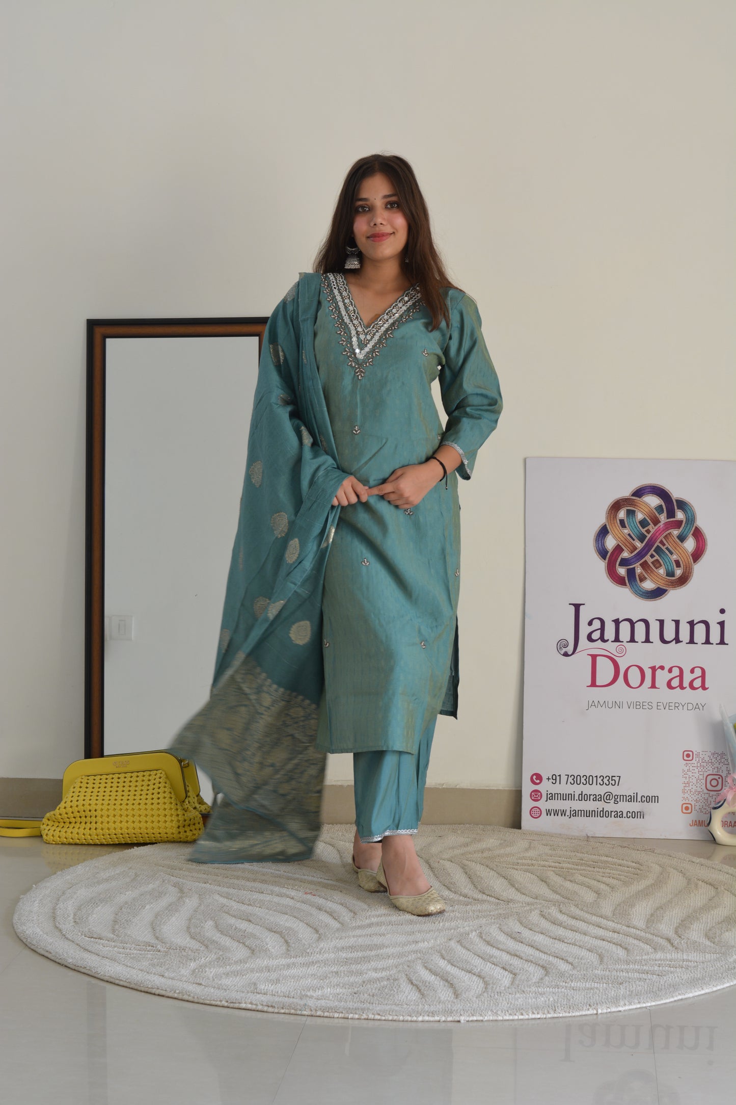 Blue Silk with Banarasi Dupatta Suit Set