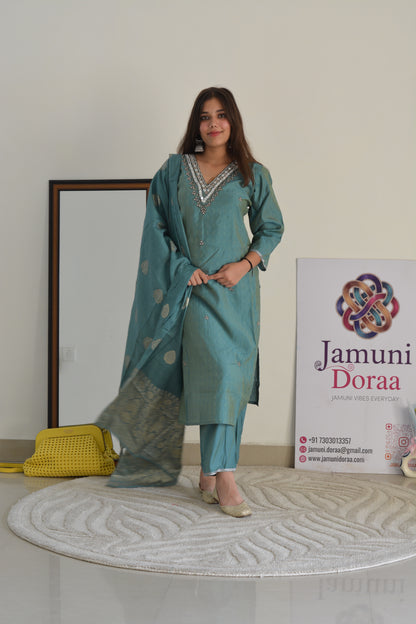 Blue Silk with Banarasi Dupatta Suit Set