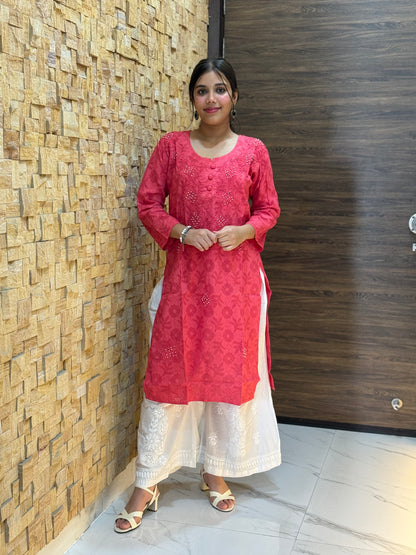 Blush Pink Cotton Chikankari Kurti