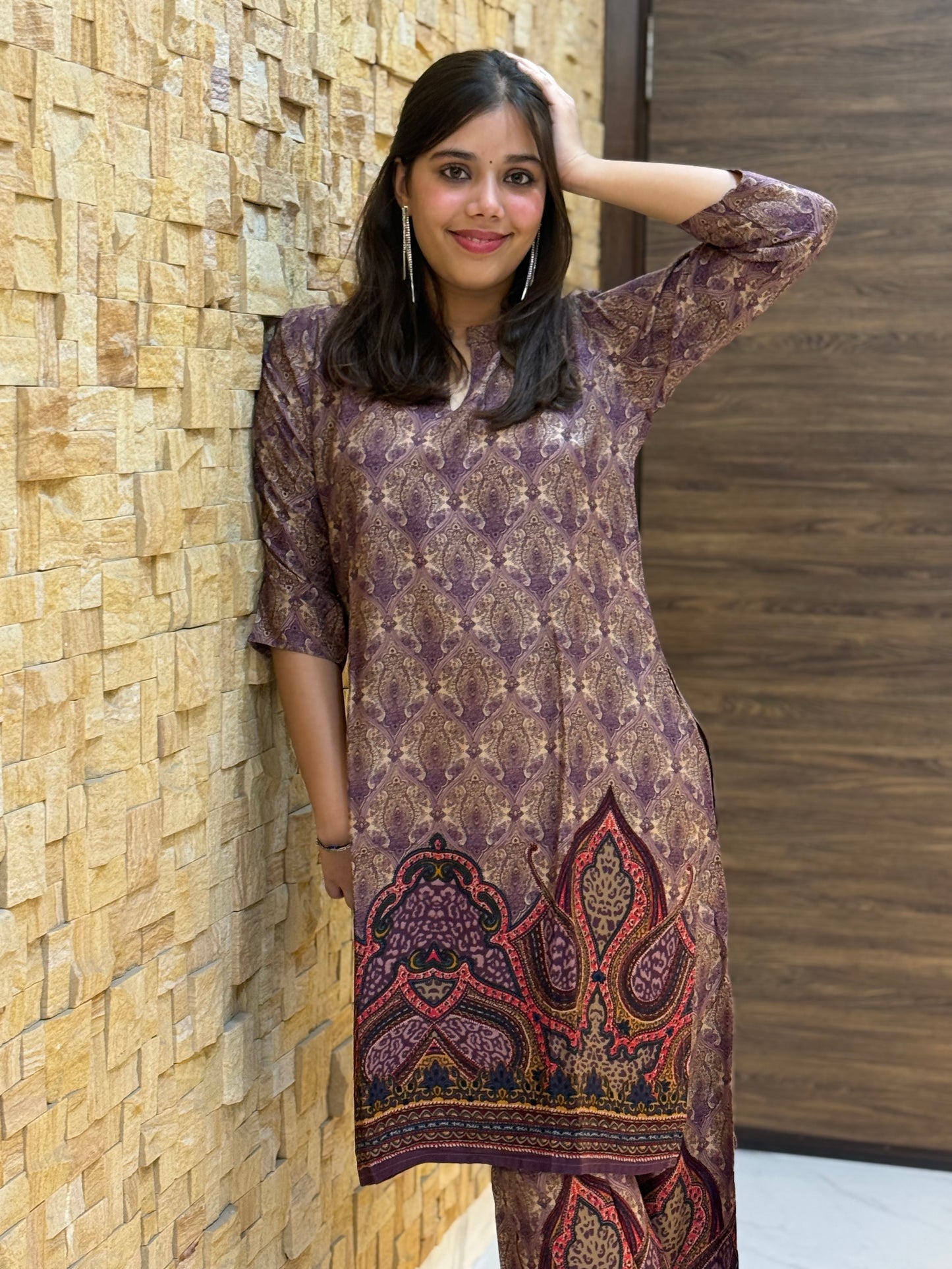 Purple printed Butter Soft Co Ord Set