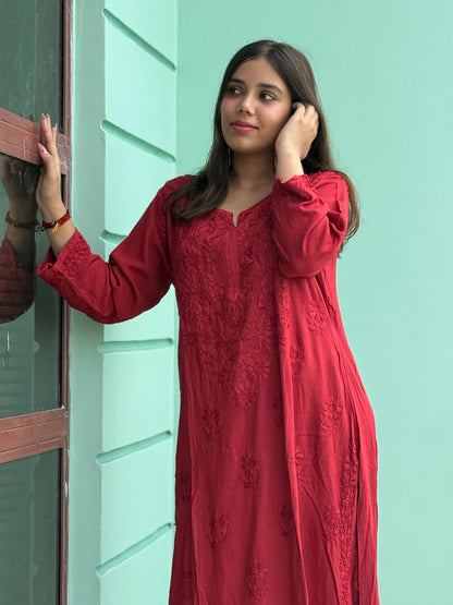 Maroon Chikankari Soft Co Ord Set