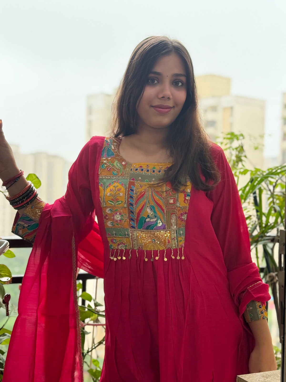 Magenta Mal Chanderi Aline Dupatta Suit Set