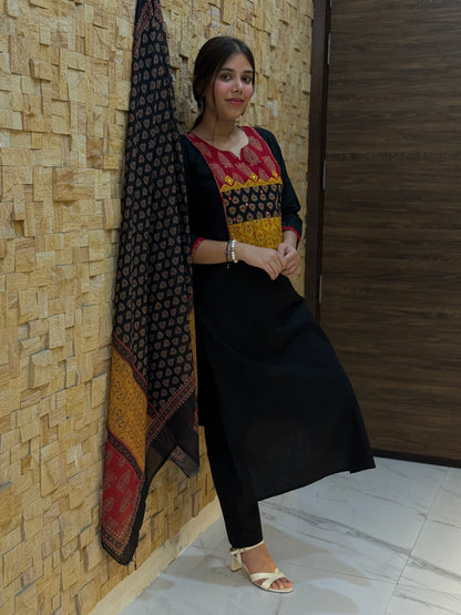 Black Ajrakh Cotton Suit Set