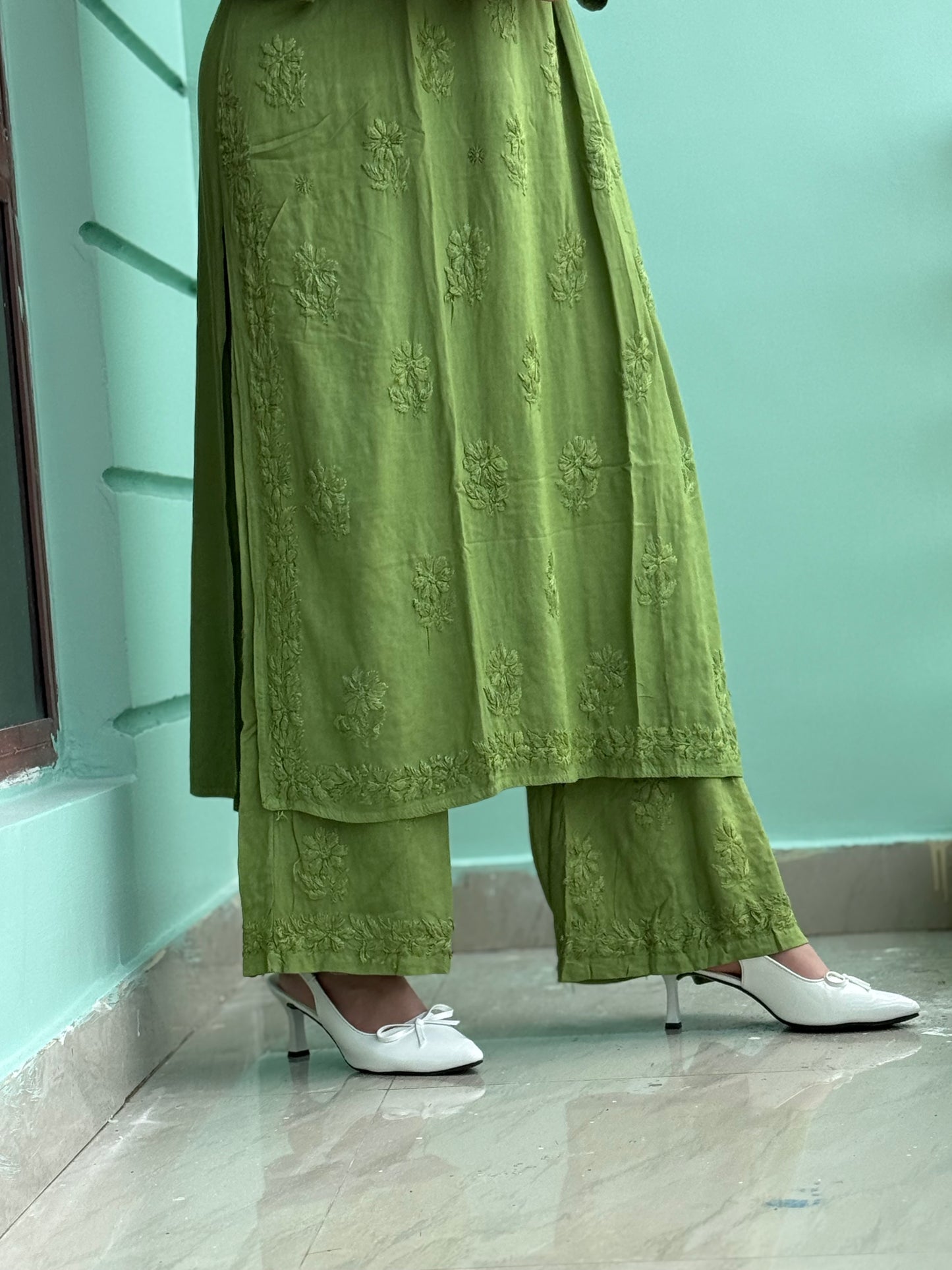 Green Chikankari Soft Co Ord Set