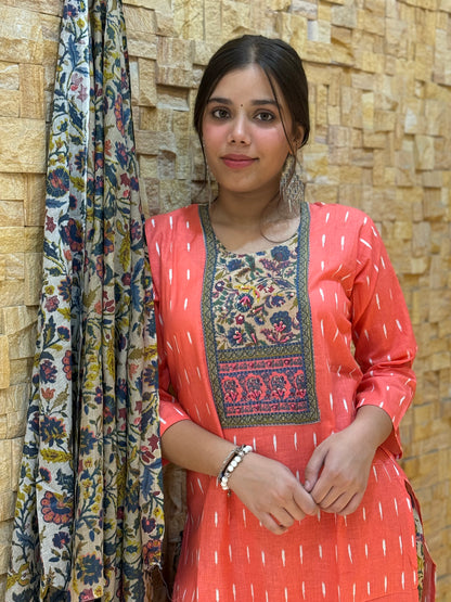 Coral Digital Print Cotton Suit Set