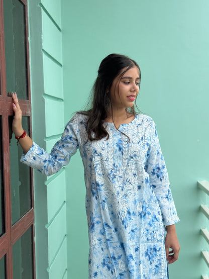 Sky Blue Chikankari Malmal Co Ord Set
