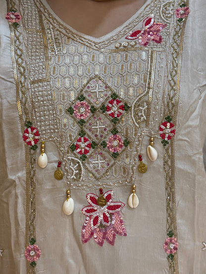 Beige Dola Silk with Pockets and Dupatta Suit Set