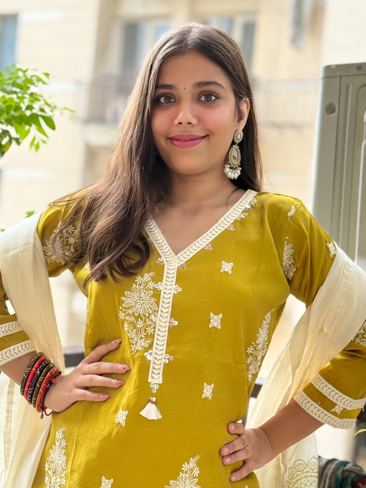 Green Mal Chanderi Palazzo Dupatta Suit Set