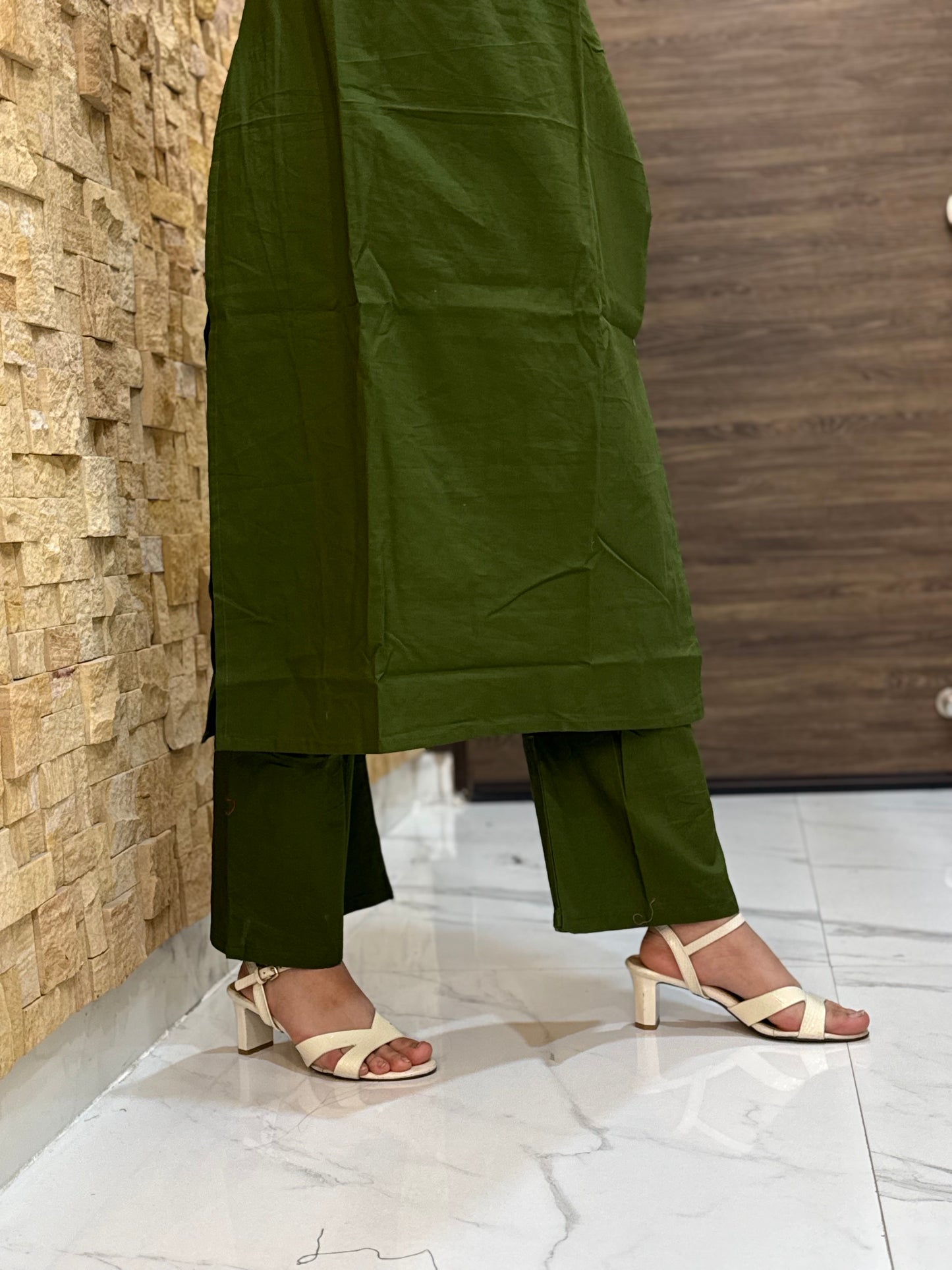 Green Cotton Embroidery with Tie Knot details Co Ord Set