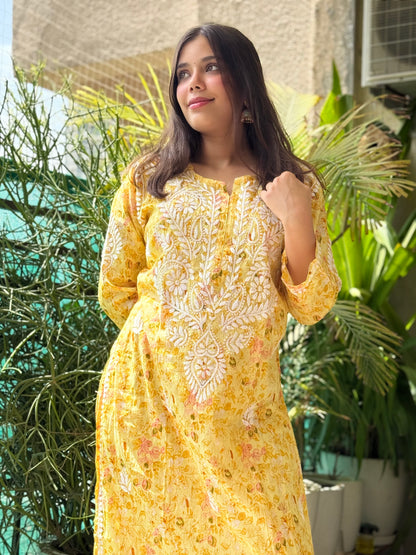 Yellow Chikankari Malmal Co Ord Set