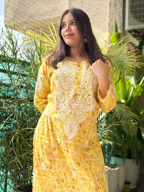 Yellow Chikankari Malmal Co Ord Set