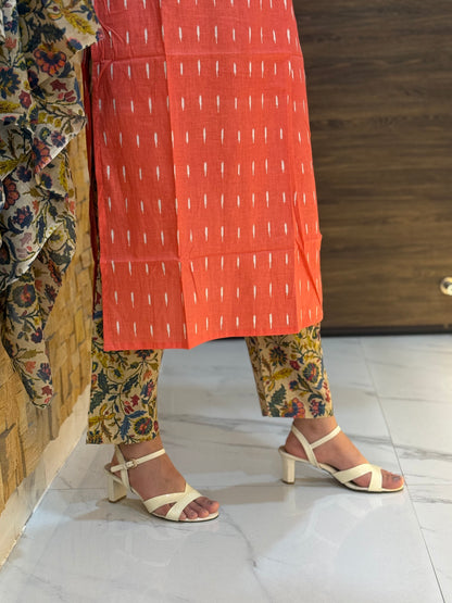Coral Digital Print Cotton Suit Set