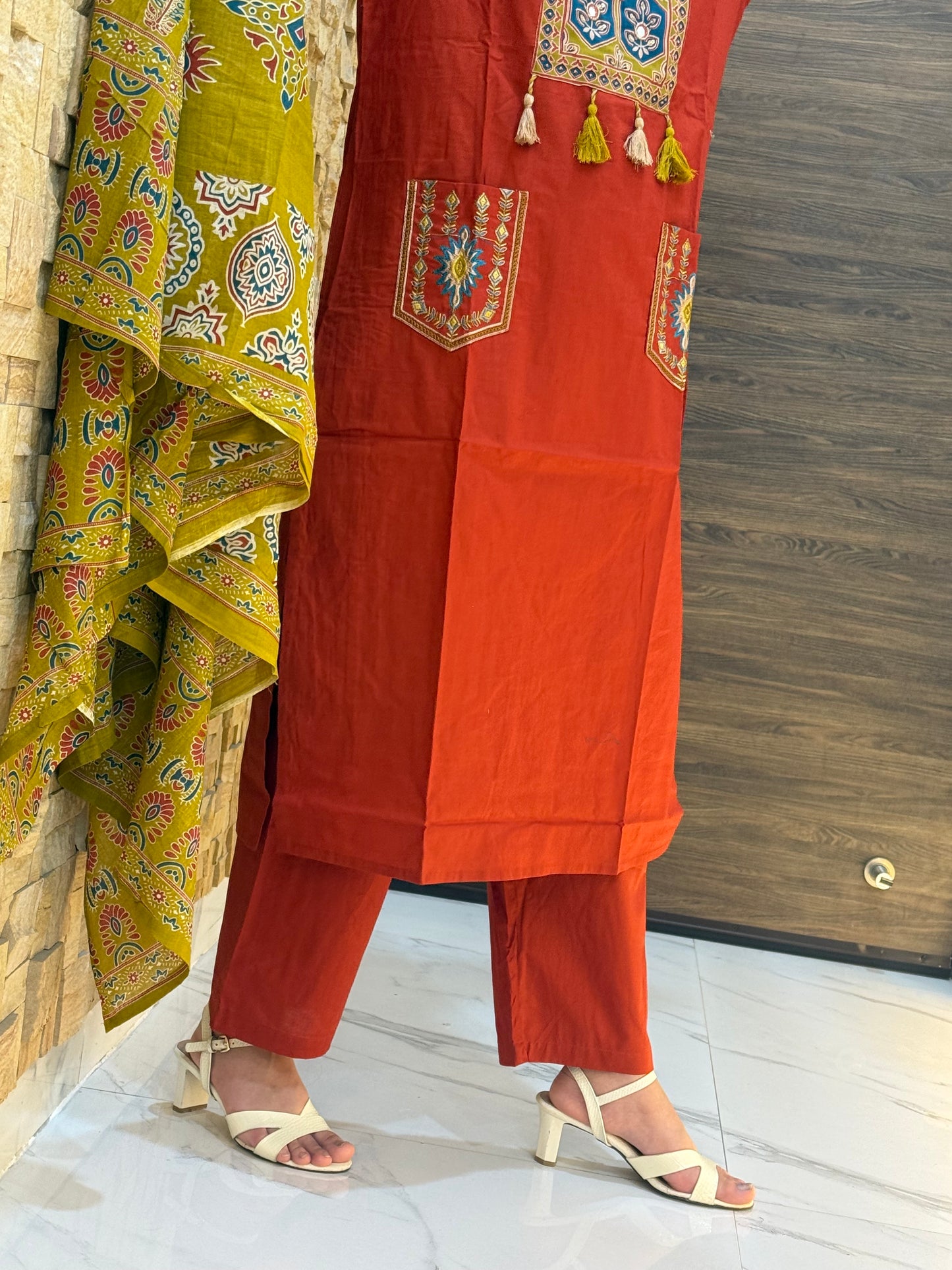 Rust Ajrakh Cotton Suit Set