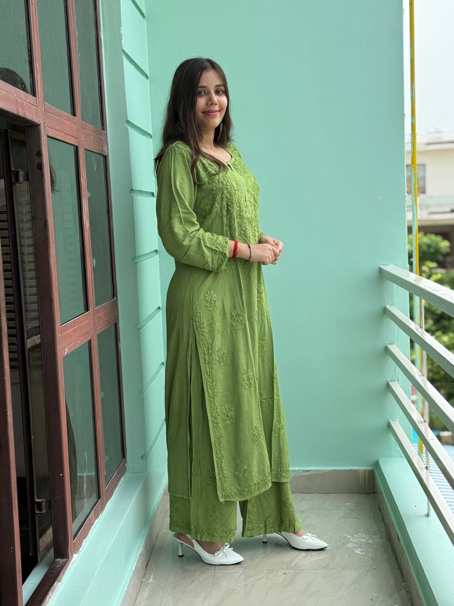 Green Chikankari Soft Co Ord Set