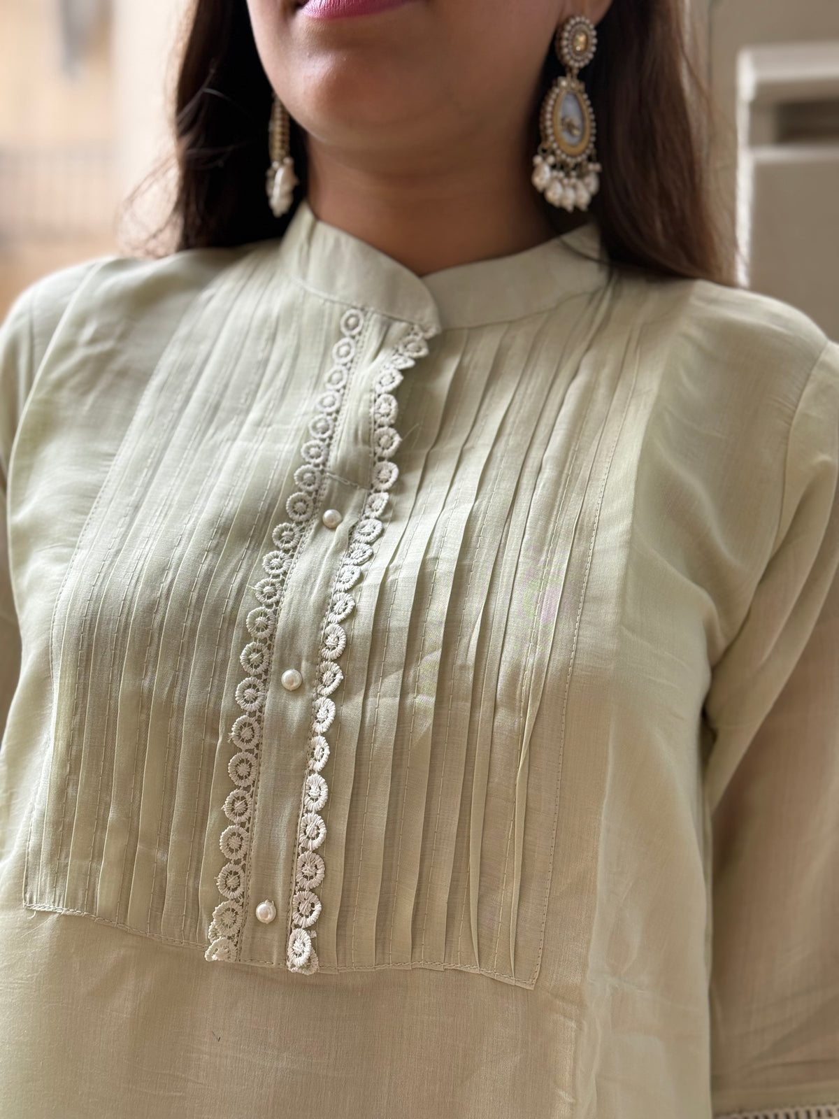 Pista Green Mal Chanderi Pharsi Dupatta Suit Set