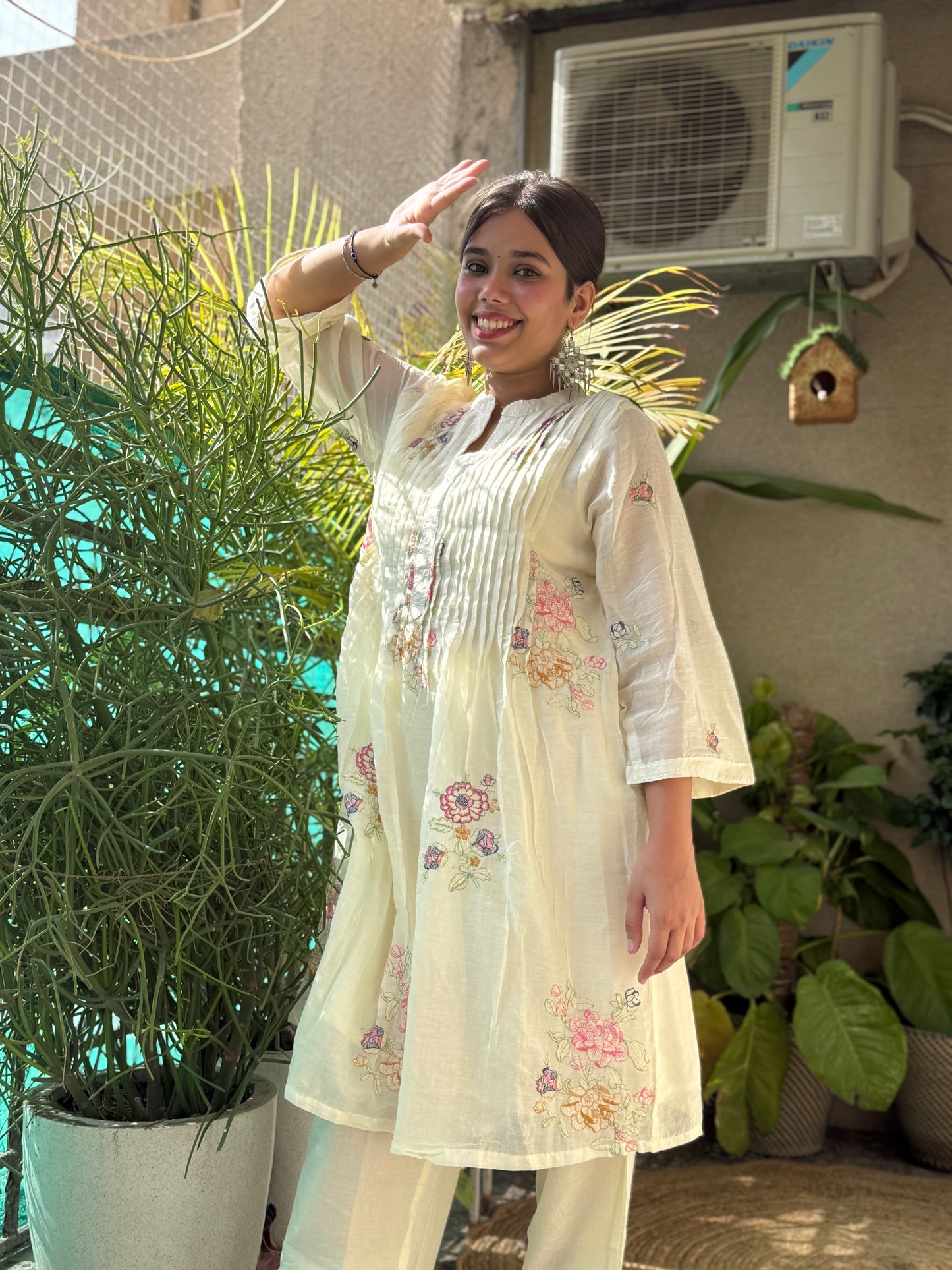 Off White Mal Cotton Embroidery Co Ord Set