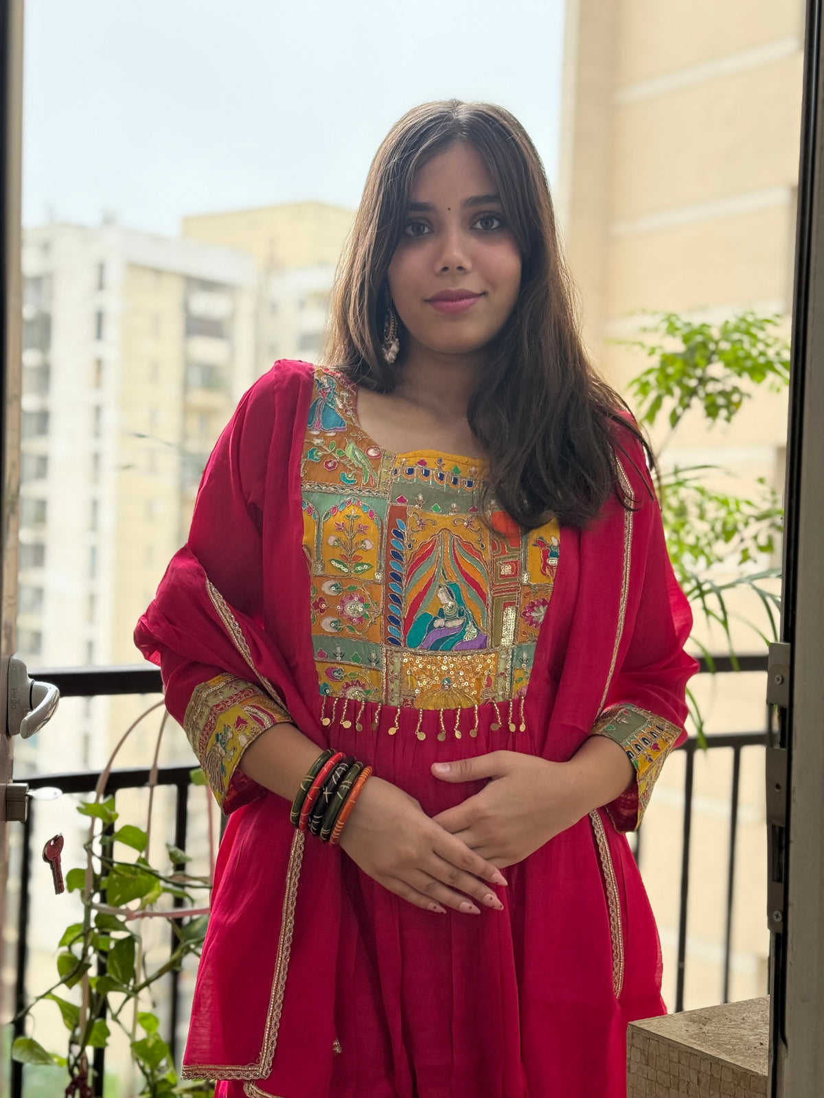 Magenta Mal Chanderi Aline Dupatta Suit Set