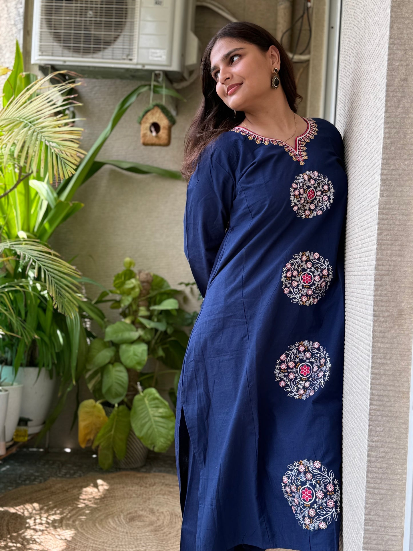 Navy Cotton Embroidery Co Ord Set