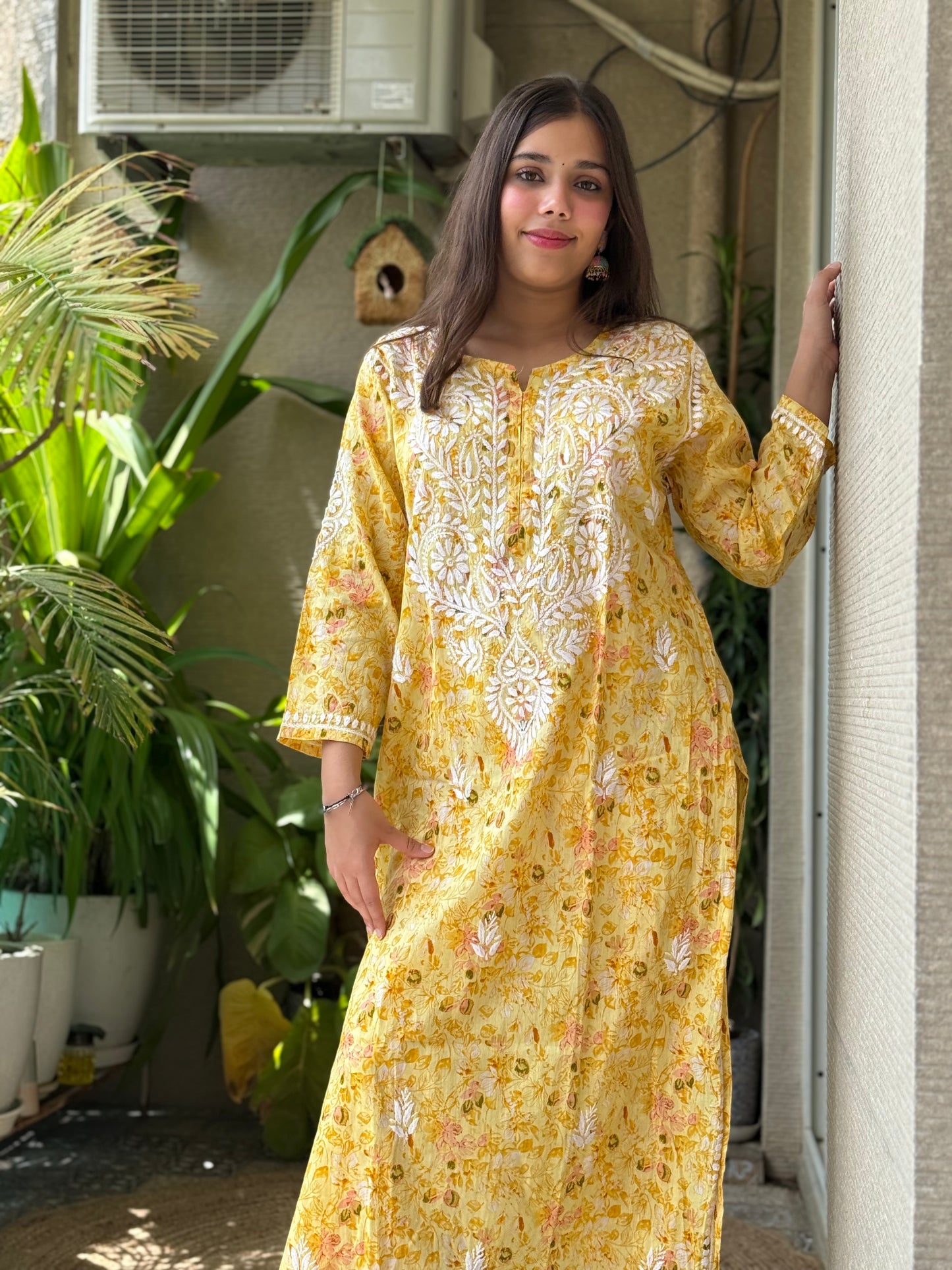 Yellow Chikankari Malmal Co Ord Set