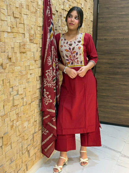 Maroon Ajrakh Cotton Suit Set