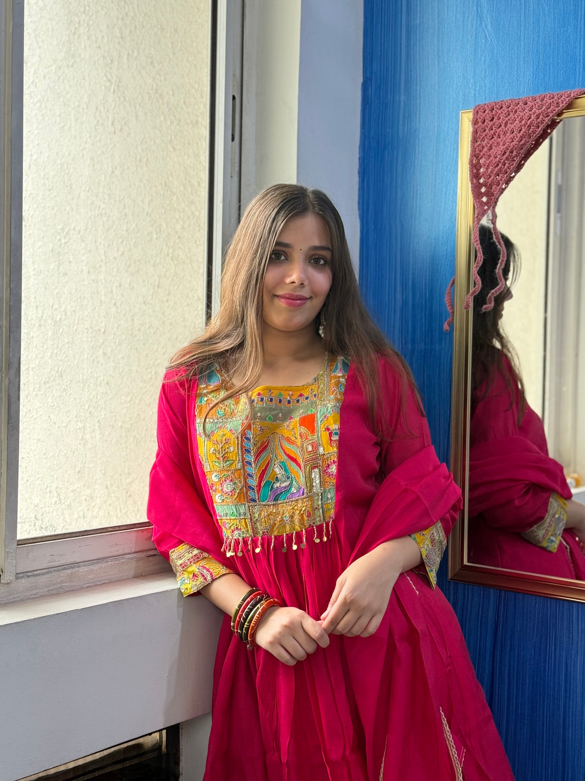 Magenta Mal Chanderi Aline Dupatta Suit Set