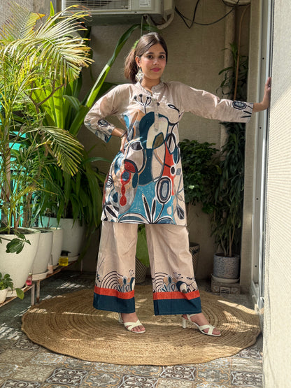 Beige digital print Cotton Co Ord Set