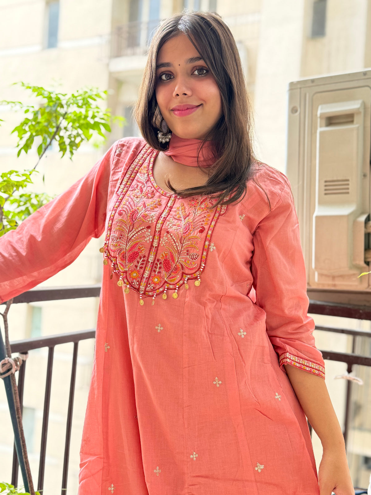 Pink Mal Chanderi Aline Dupatta Suit Set
