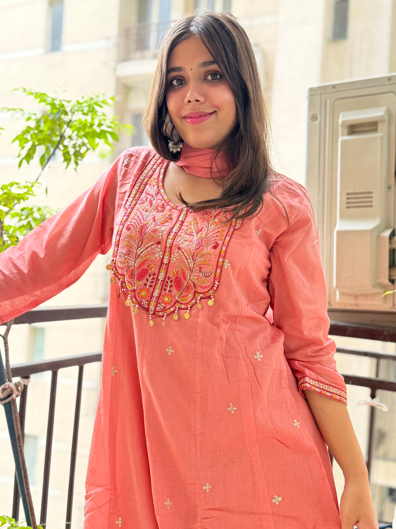 Pink Mal Chanderi Aline Dupatta Suit Set