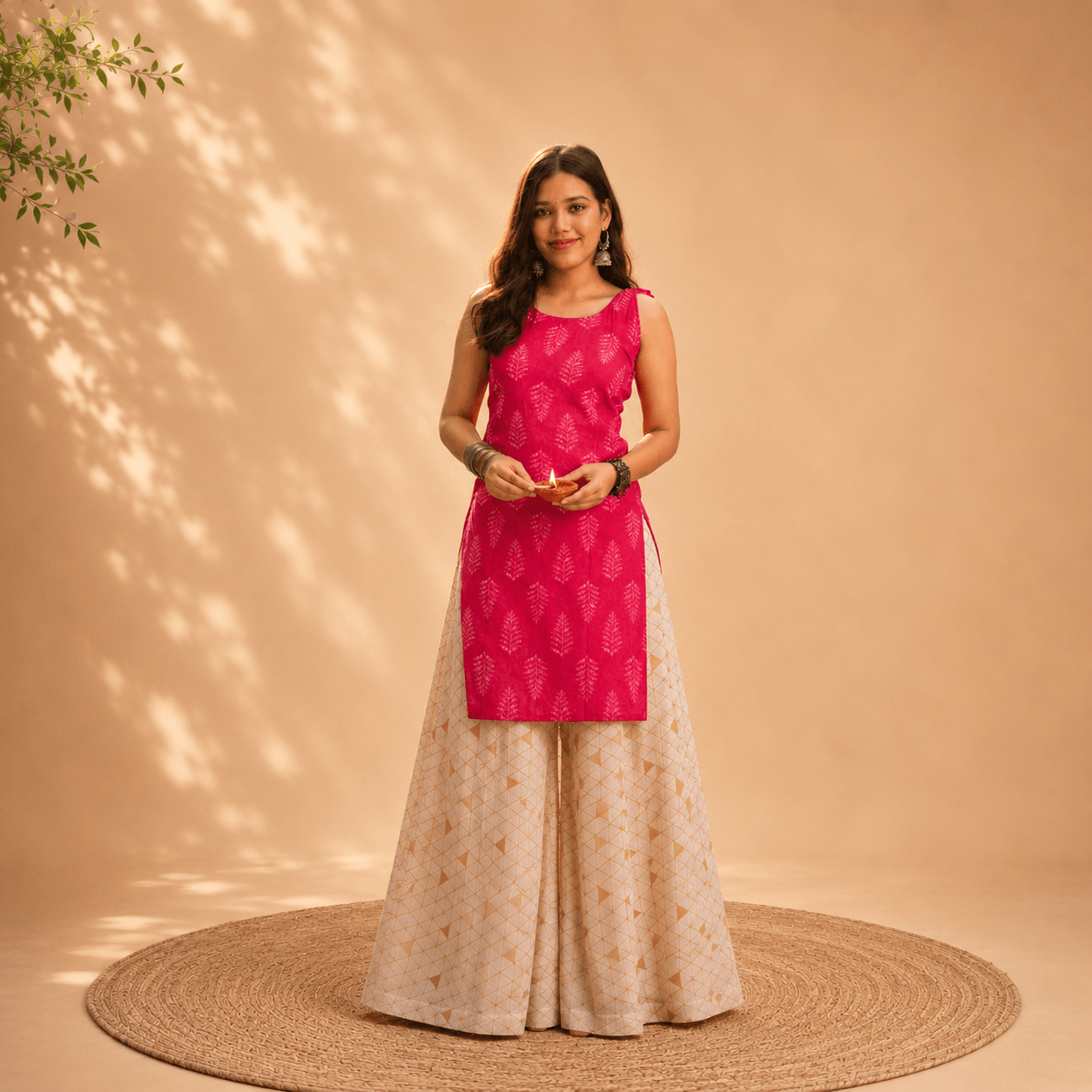 Pink Cotton Tie-Knot detail Kurti