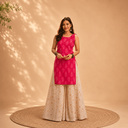 Pink Cotton Tie-Knot detail Kurti