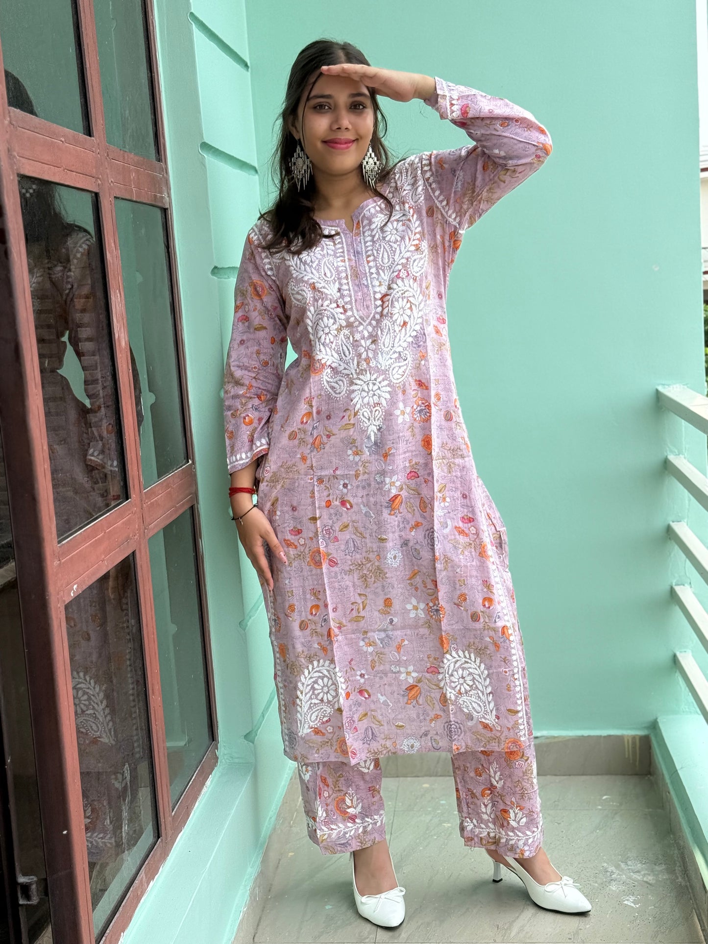 Lavender Chikankari Malmal Co Ord Set