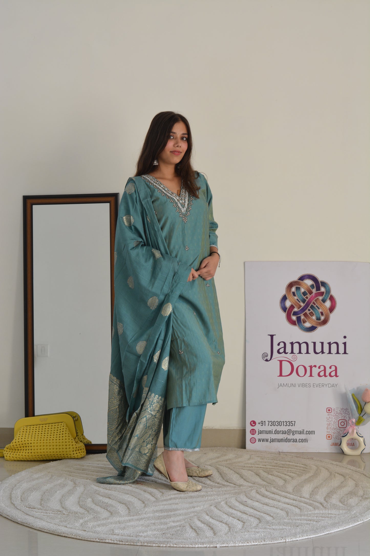Blue Silk with Banarasi Dupatta Suit Set