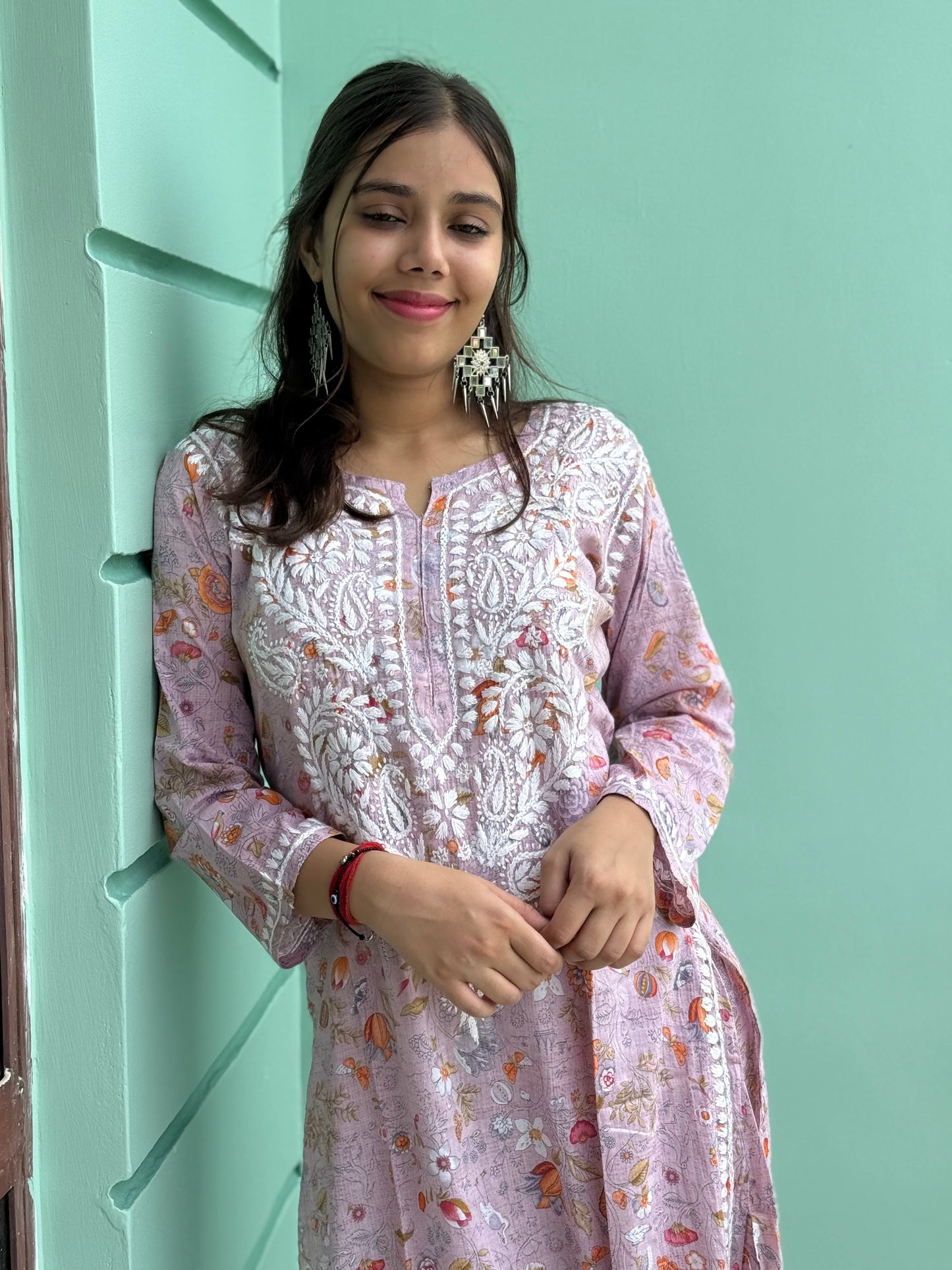 Lavender Chikankari Malmal Co Ord Set