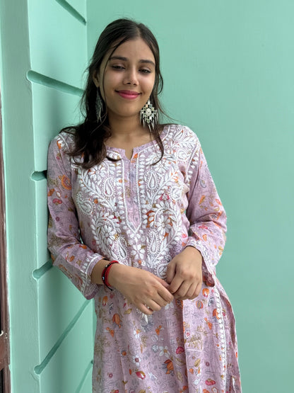 Lavender Chikankari Malmal Co Ord Set