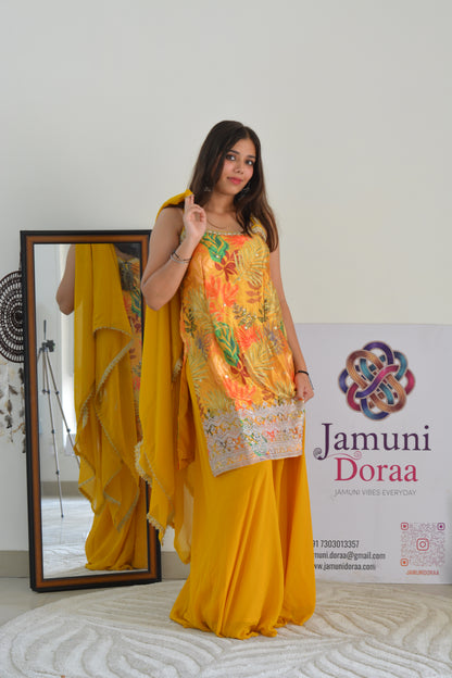 Yellow Silk Sharara with Embroidery Suit Set