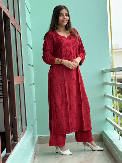 Maroon Chikankari Soft Co Ord Set