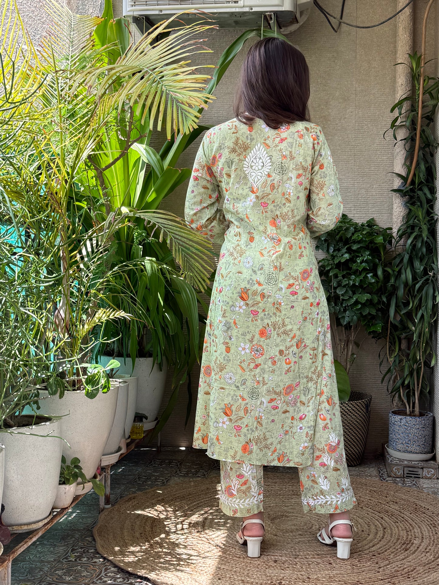 Green Chikankari Malmal Co Ord Set