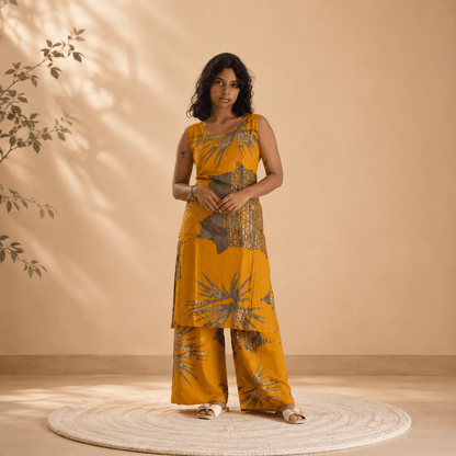 Mustard & Grey Printed Co Ord Set